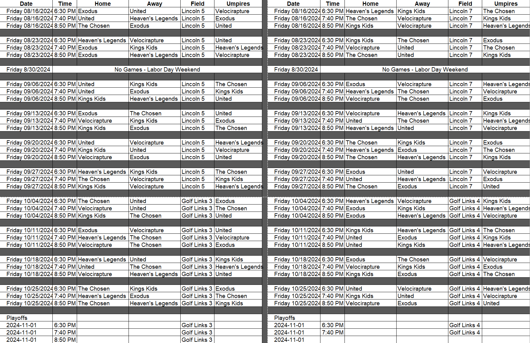 Fall 2024 Schedule